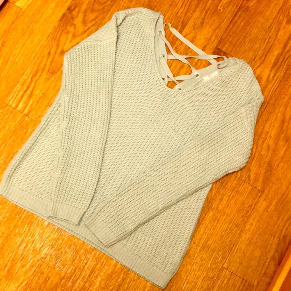 Hippie Rose Green Sweater with Criss Cross Design at Back Size Small